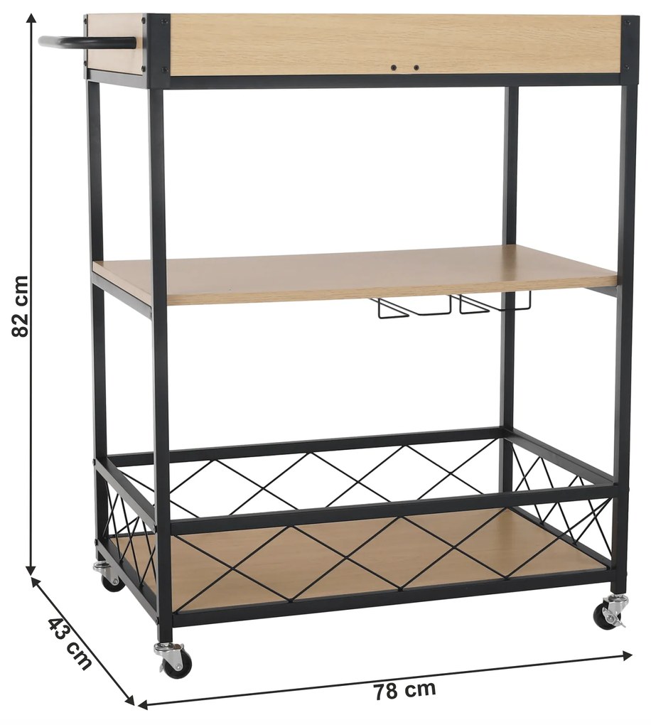 Kondela Servírovací vozík, čierna/dub svetlý, VINITA