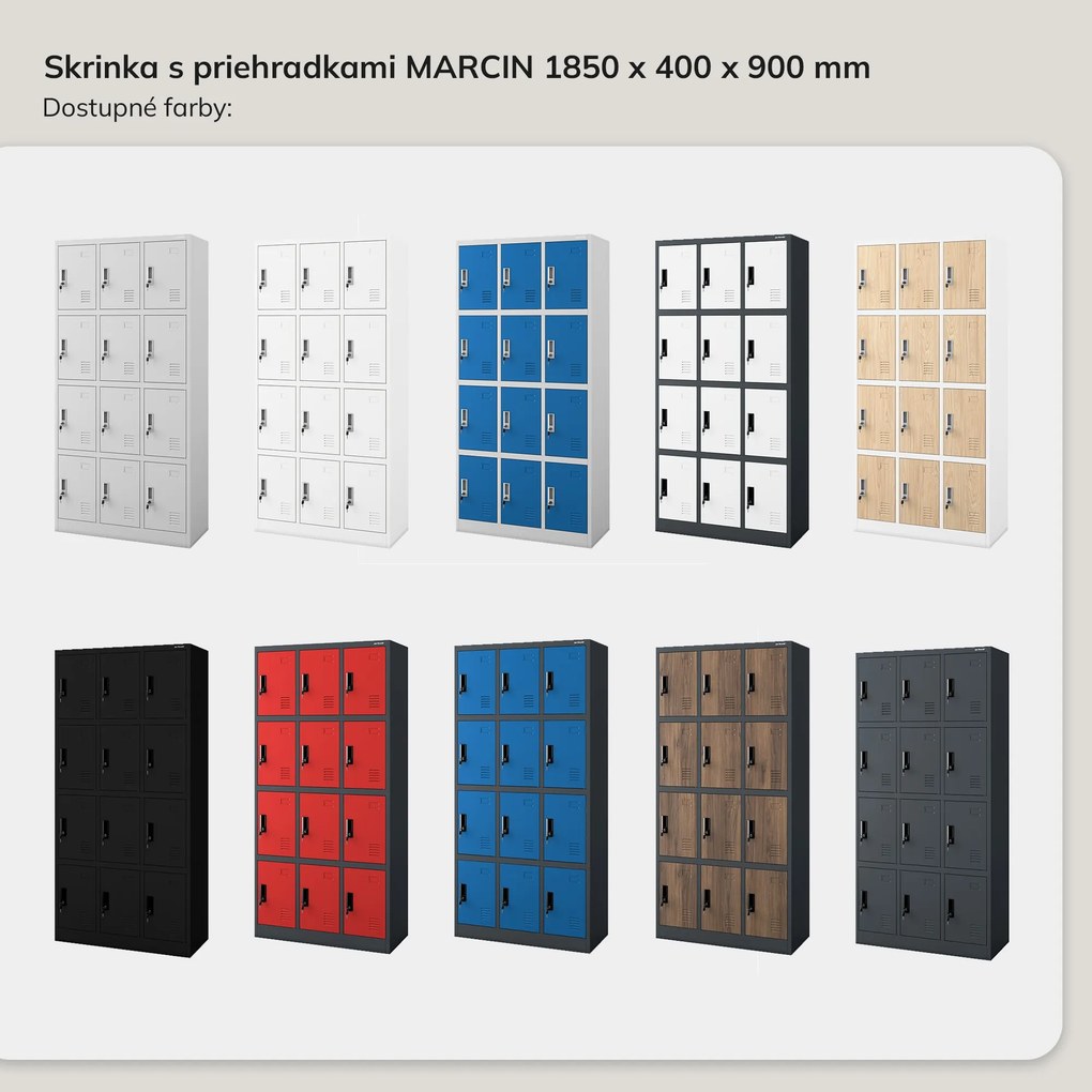 Sociálna BHP skrinka s priehradkami antracitovo modrá, 900x1850x400 mm: MARCIN