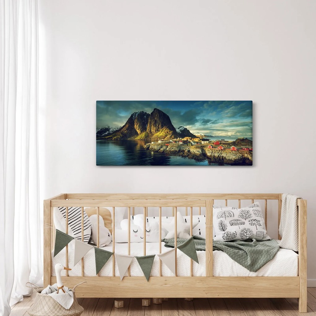 Obraz rybárskej dediny v Nórsku (120x50 cm)