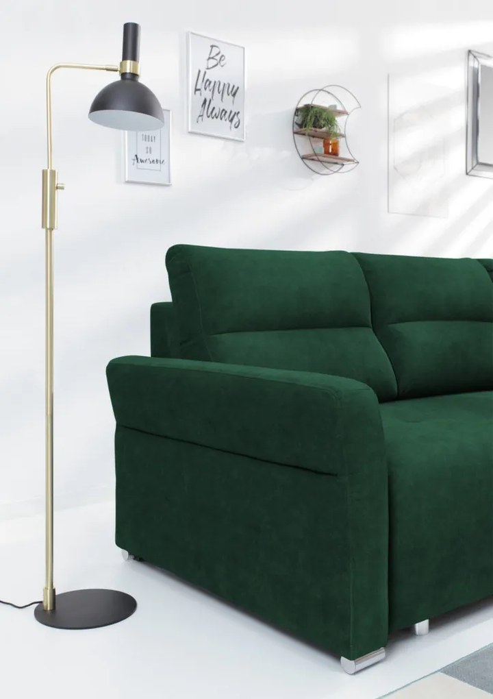 Rohová sedačka na trvalé spanie Island, tmavo zelená látka, pravý roh