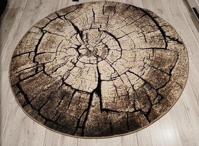 Okrúhly koberec Loft v hnedej farbe so vzorom pňa 160x160 cm