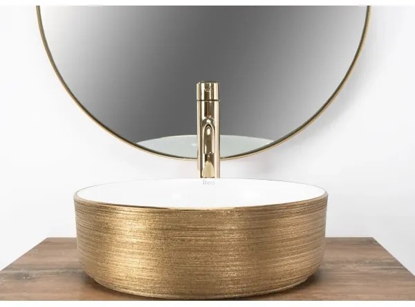 REA-U6630 - Umývadlo na dosku SAMI priemer 36 cm keramika/biela/brúsené zlato