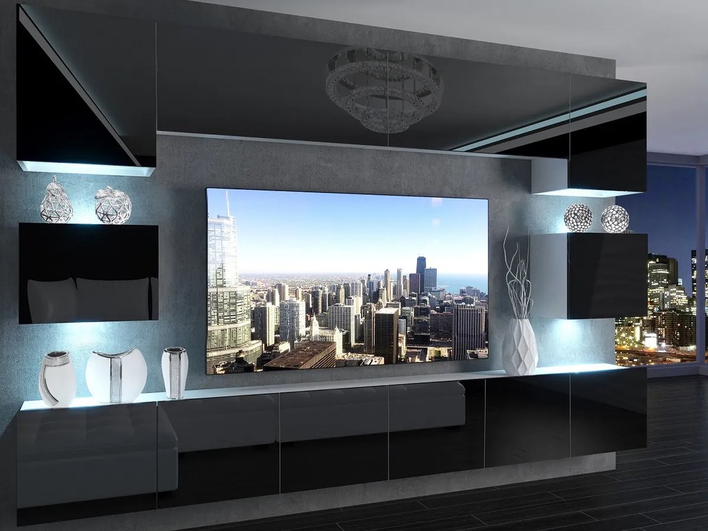 Obývacia stena 300 cm Belini čierny lesk Imperium3 IMP 3/5/W/B/0/0