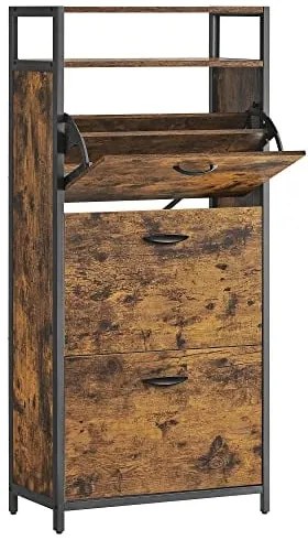 Vyklápací botník, 3 zásuvky,čierna, tmavo-hnedá farba, 130x60x30cm