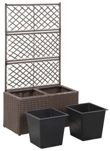 vidaXL Kvetináč s mriežkou, 2 nádoby 58x30x107 cm, polyratan, hnedý-