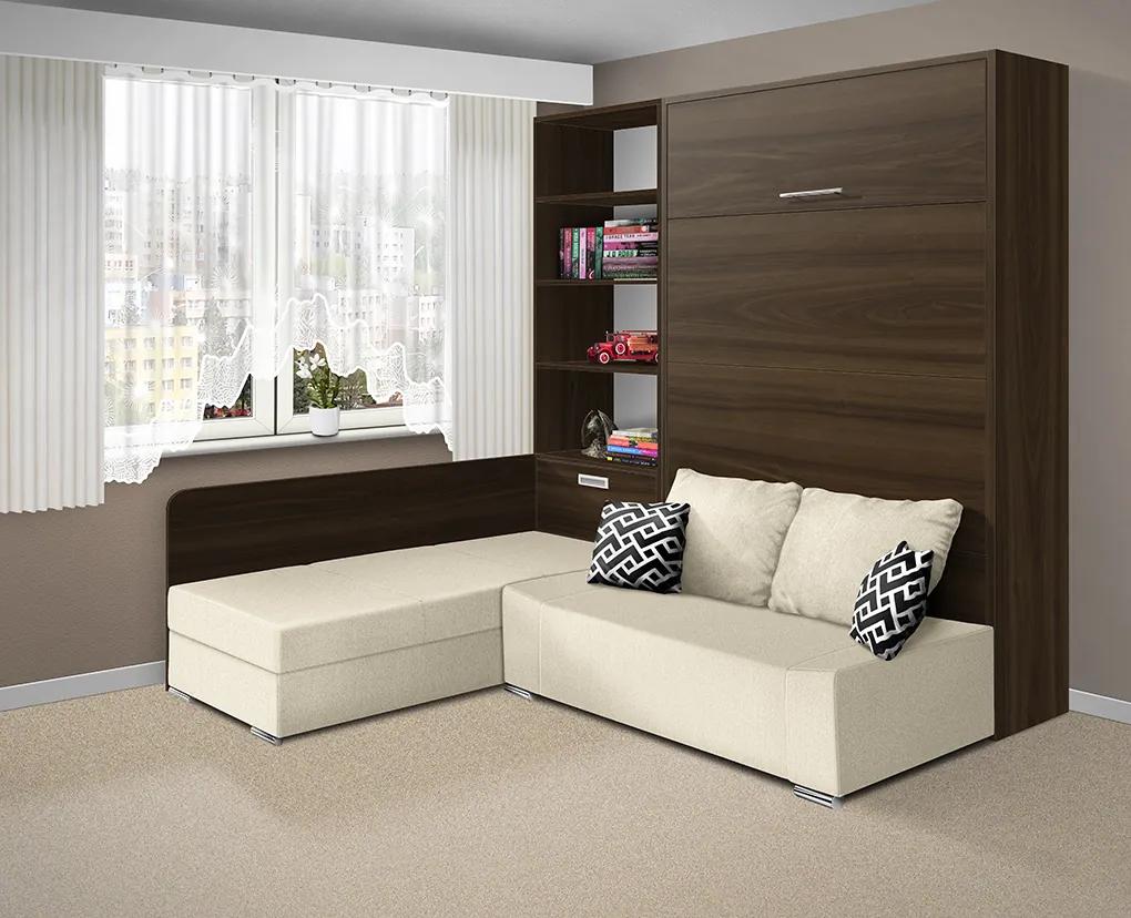 Nabytekmorava Sklápacia posteľ s pohovkou VS 21075 - 200x140 cm farba pohovky: Hnedá, Typ farebného prevedenia: Bielá / dvere biele LESK