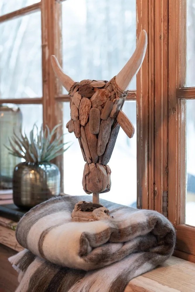 Drevená dekorácia hlava býka na nohe Bull Head - 41*15*59cm