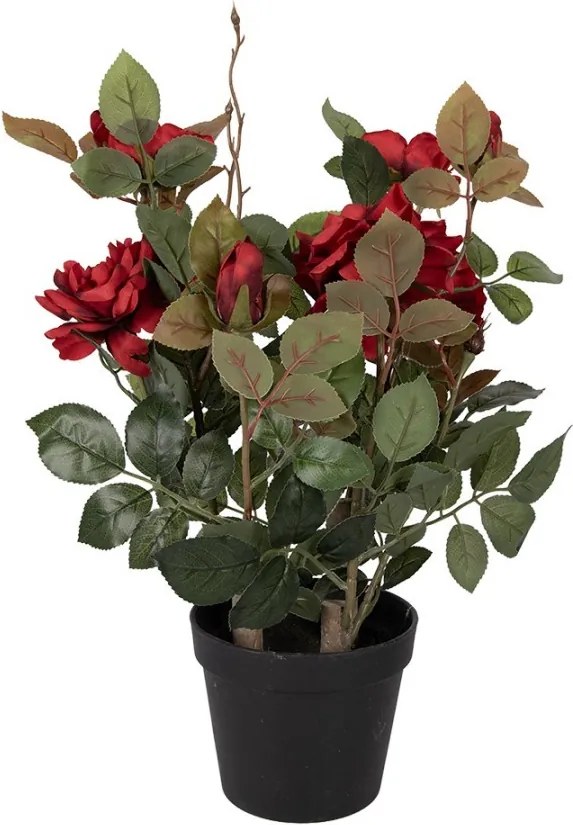 Dekoračná kvetina ruže v kvetináči s červenými kvetmi Rose red - 20*20*55 cm