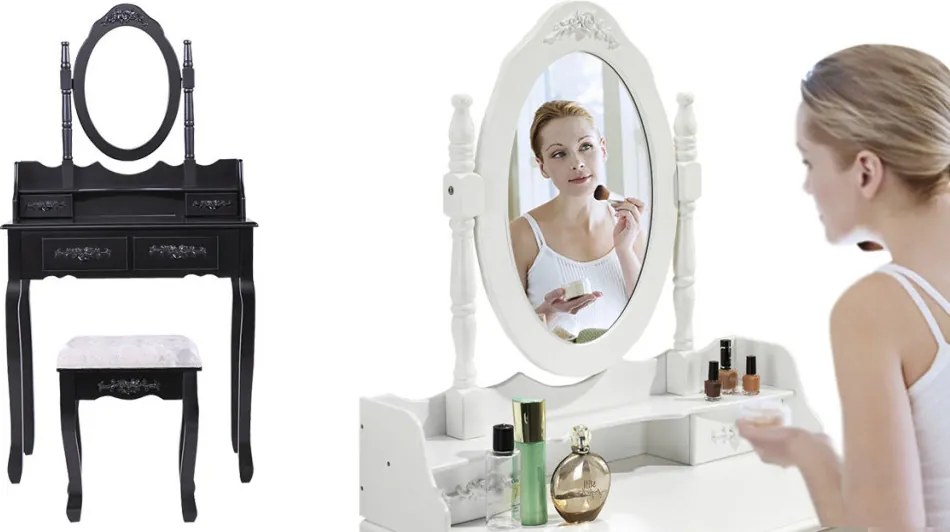 Toaletný stolík s taburetkou- Rome, čierny