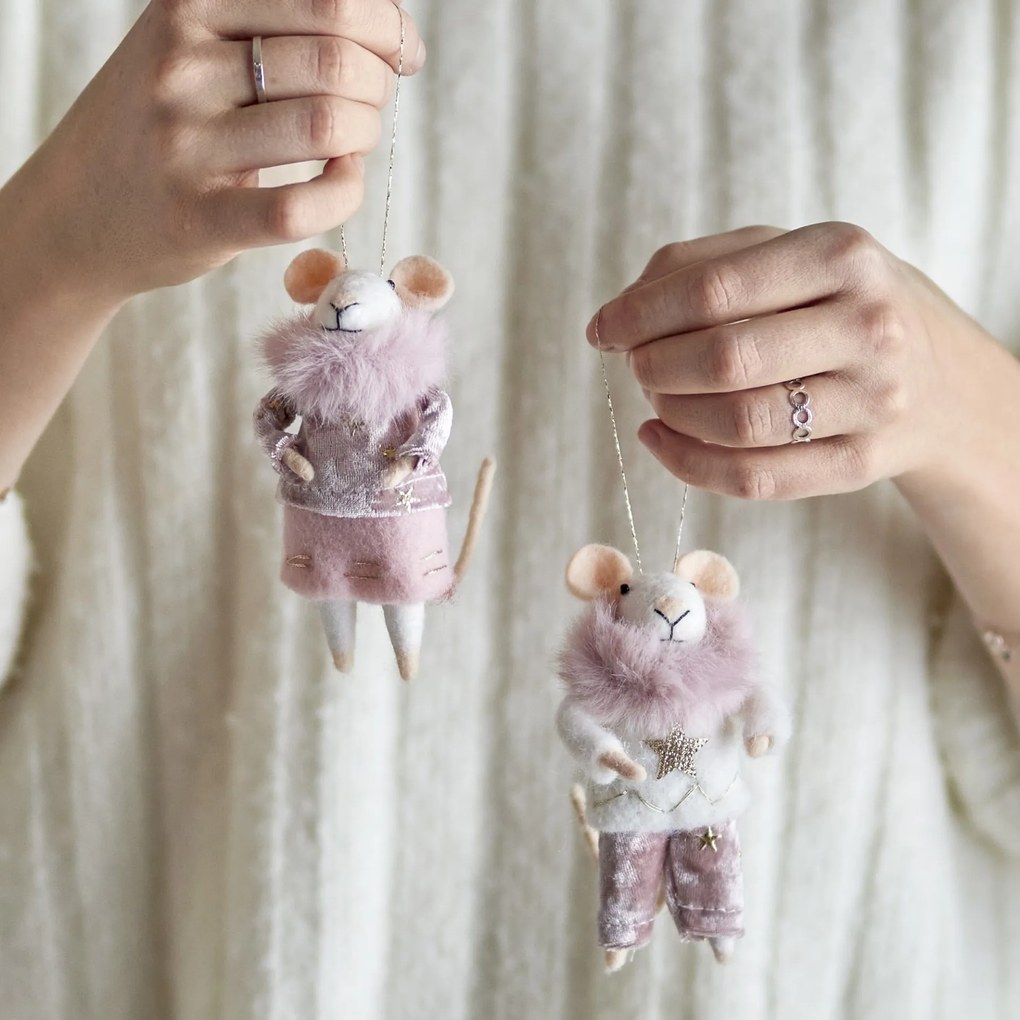 Bloomingville Plstená vianočná ozdoba Peo Wool Rose Myšiak