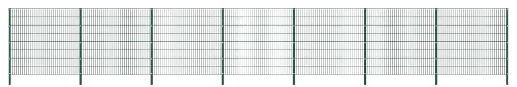 Plotový panel so stĺpikmi, železo 11,9x1,6 m, zelený