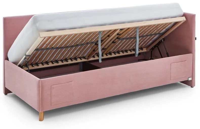 Ružová čalúnená rohová detská posteľ s úložným priestorom s roštom 90x200 cm Cool – Meise Möbel