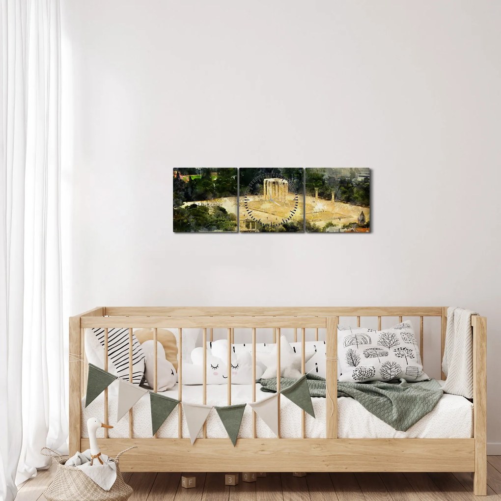 Obraz - Chrám Dia, Atény, Grécko (s hodinami) (90x30 cm)
