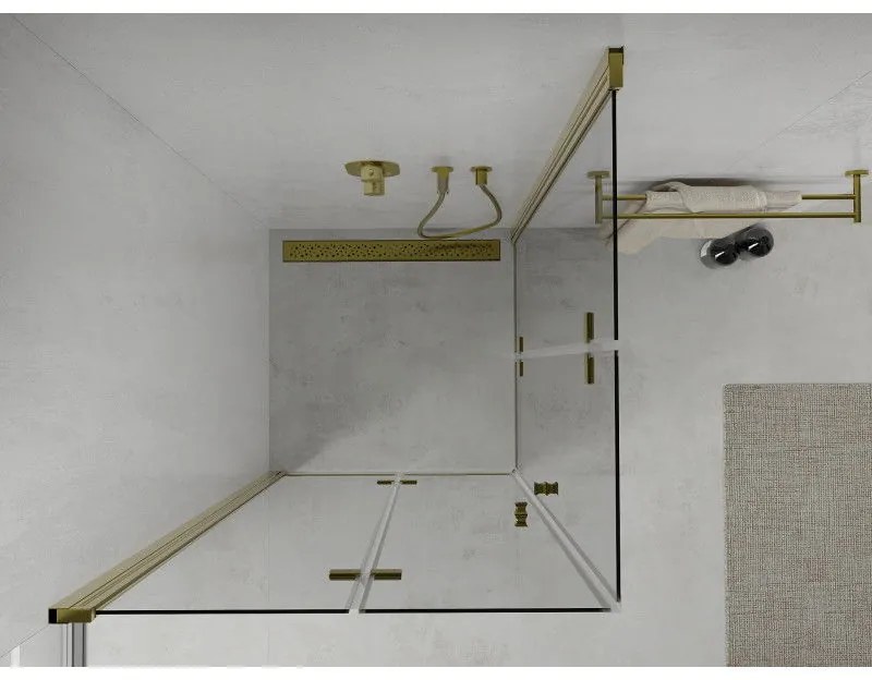 Mexen Lima Duo sprchovací kút so skladacími dverami 100 x 100 cm, 6mm číre sklo, zlatý profil, 856-100-100-50-00-02