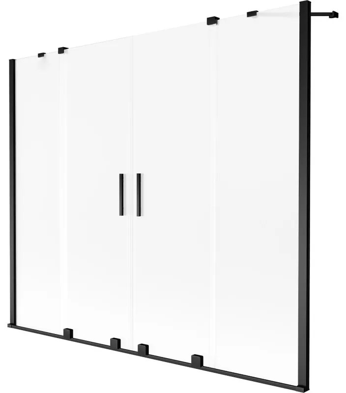 Mexen Velar Duo, 2-krídlová posuvná vaňová zástena 180 x 150 cm, 8mm sklo námraza, čierna matná, 896-180-000-32-70