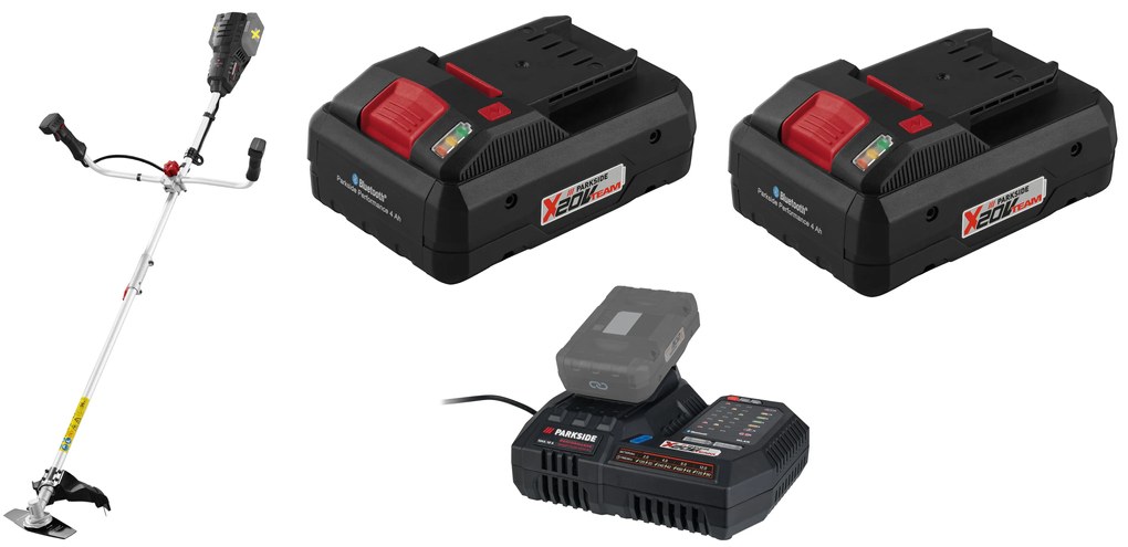 Parkside Performance® Aku krovinorez 2 v 1 + Smart akumulátor 20 V/4 Ah Paps 204 B1, 2 kusy + Smart nabíjačka 20 V/12A Plgs 2012 A1 (800010130)