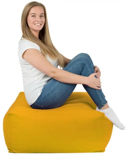 Plyšová taburetka horčicová