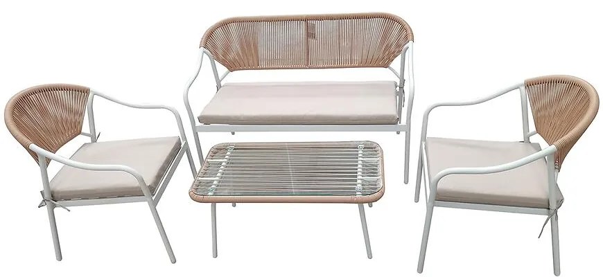 Komplet záhradného nábytku 2+1+1 biela/béžová