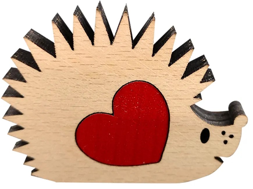 AMADEA Drevený ježko so srdcom, masívne drevo, 5 x 3,9 cm, český výrobok