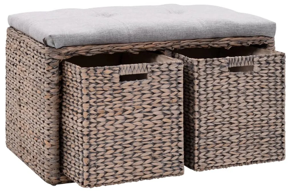 vidaXL Lavica s 2 košíkmi z morskej trávy 71x40x42 cm sivá