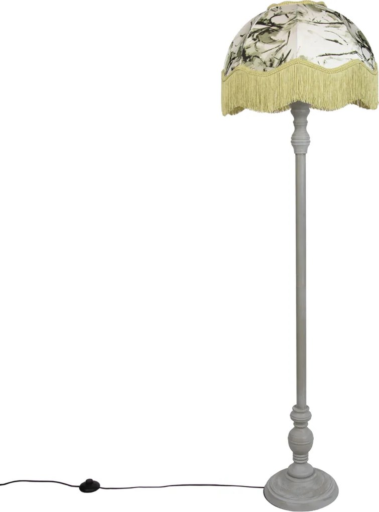 Stojacia lampa čierna s kvetinovým tienidlom a bielym interiérom 45cm - Classico