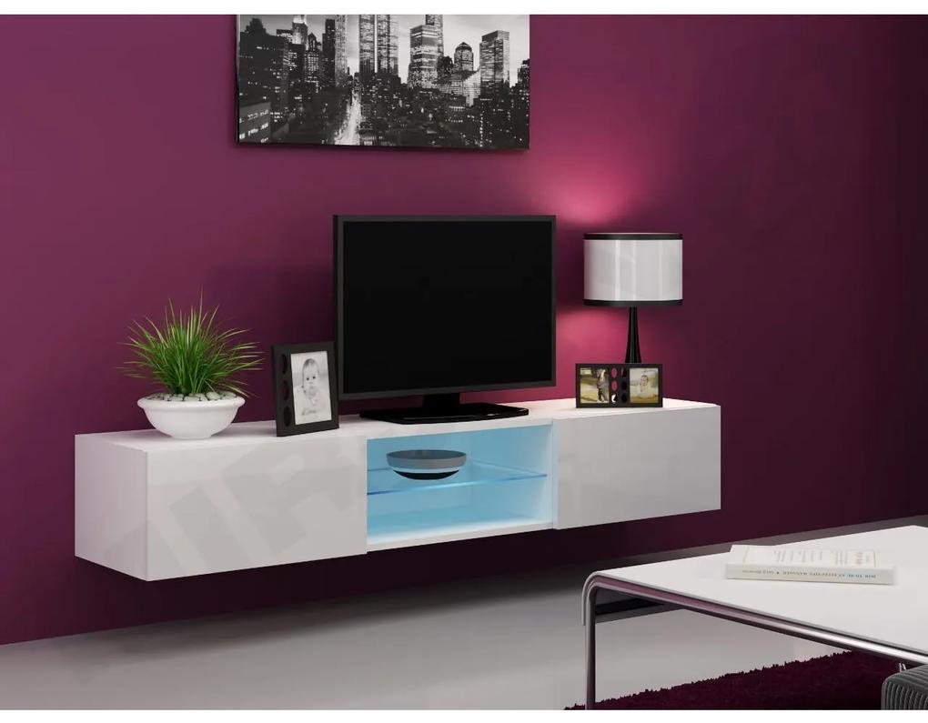 TV skrinka Zigo 180 sklo, Osvetlenie: osvetlenie LED RGB - farebné, Farby: šedý / šedý lesk