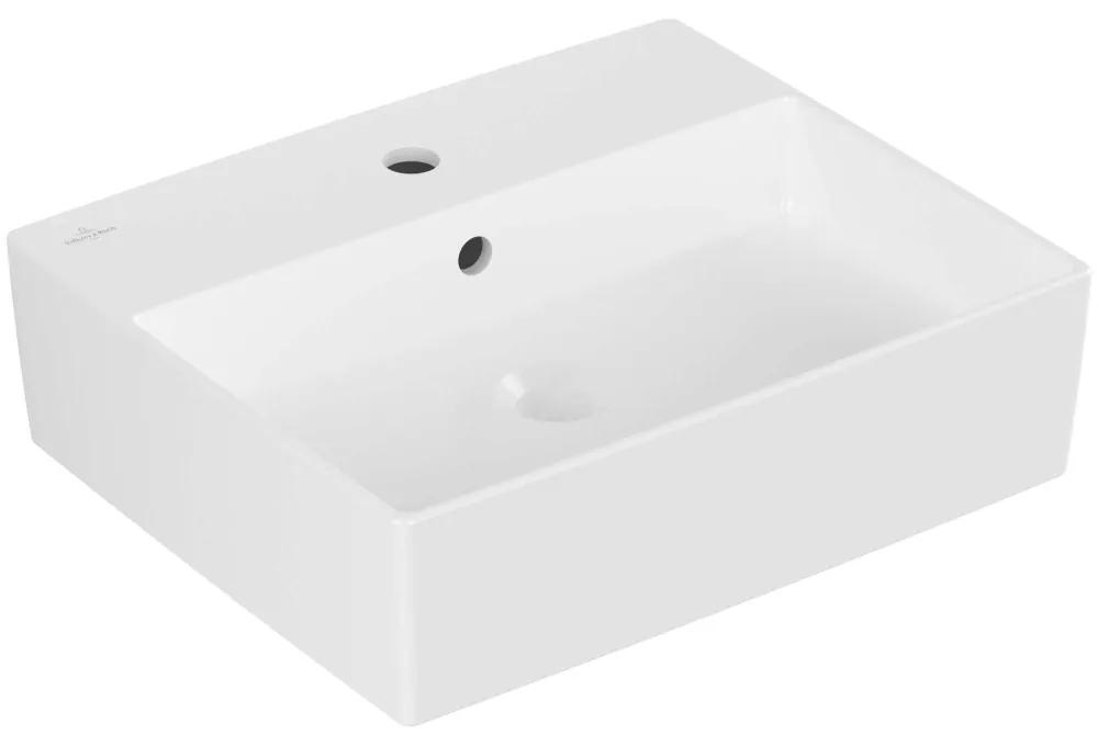VILLEROY &amp; BOCH Memento 2.0 obdĺžnikové umývadlo na dosku s otvorom, s prepadom, 500 x 420 mm, Stone White, s povrchom CeramicPlus, 4A0750RW