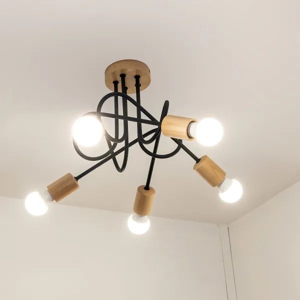 Prisadený luster OXFORD 5xE27/15W/230V borovica/čierna