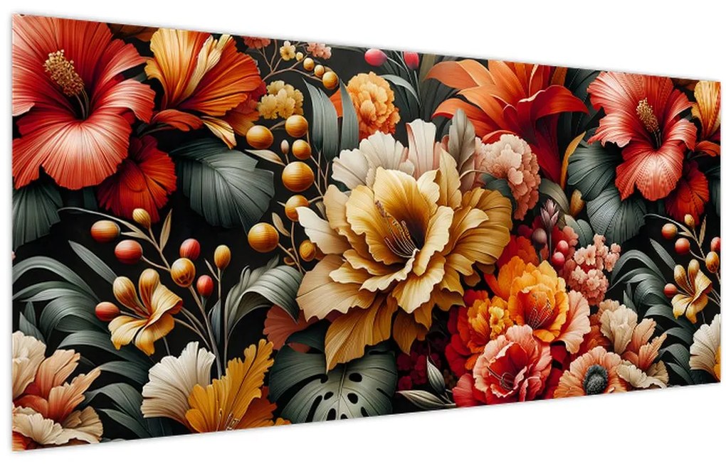 Obraz - Oranžovo-červené kvety (120x50 cm)