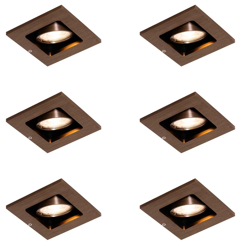 Sada 6 moderných zapustených bodových svetiel tmavý bronz nastaviteľné - Qure