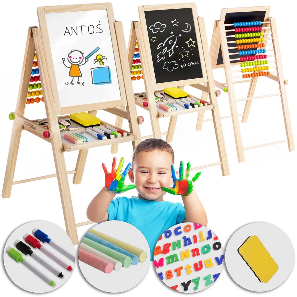 Ricokids 2v1 multifunkční dětská tabule – magnetická a křídová s písmeny