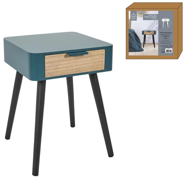 Nočný stolík s 1 zásuvkou, modrý, drevo 48x35x40 cm
