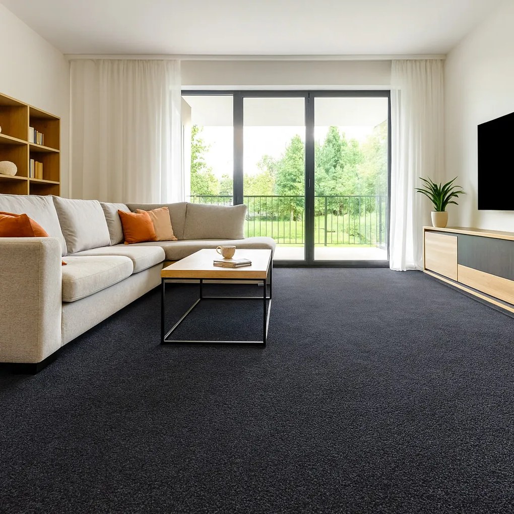 Tapibel, Koberec metráž Supersoft 800 čierny, na mieru s bordúrou, šíře 4m, čierna, ab (mriežka), chodba / predsieň