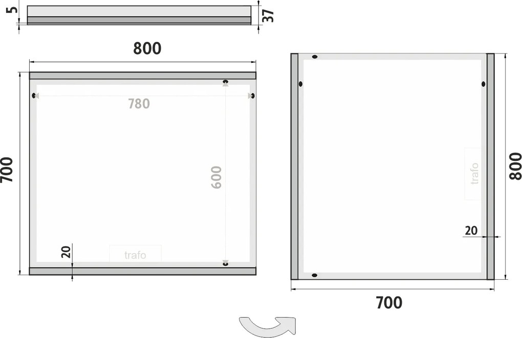 Nimco LED zrkadlo 800x700 - ZP 12003