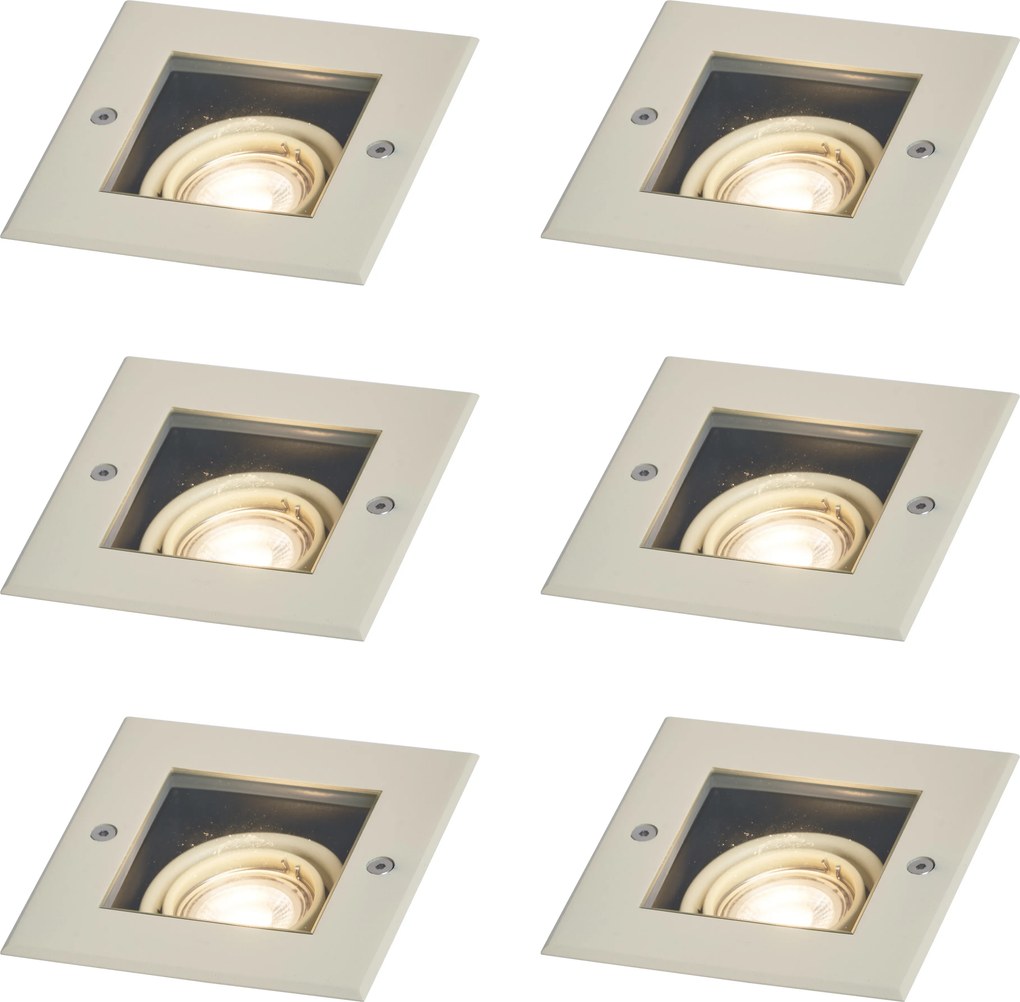Sada 6 moderných béžových GU10 50mm nastaviteľných zemných reflektorov IP65 - Oneon