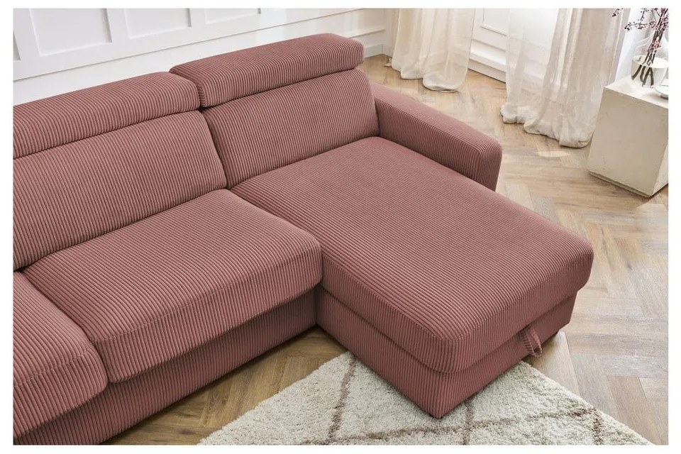 Ružová menčestrová rozkladacia rohová pohovka (variabilná) Monaco – Bobochic Paris