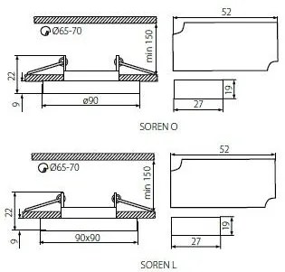 KANLUX Vstavané svetlo s LED pásikom VOLION, 1xGU10, 20W, 9x9cm, hranaté, žlté podsvietenie