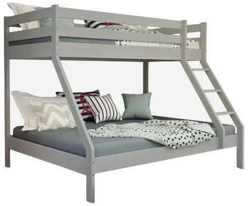 Poschodová posteľ z masívu DENIS vr. oboch roštov - 200x90/140 cm - šedá