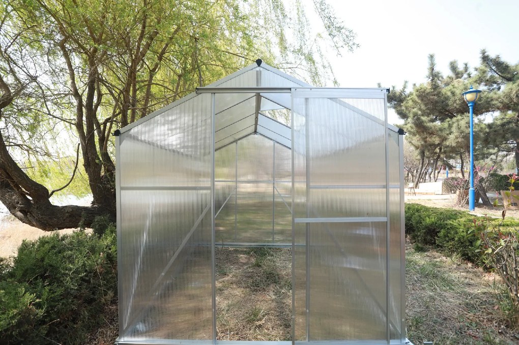 Skleník so základňou BestBerg BBGH‑806S / 4,8 m² / 252 × 190 × 194 cm / strieborná