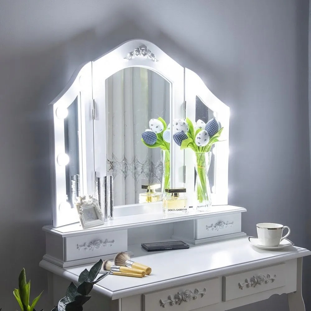 Moderný toaletný stolík s LED osvetlením v bielej farbe