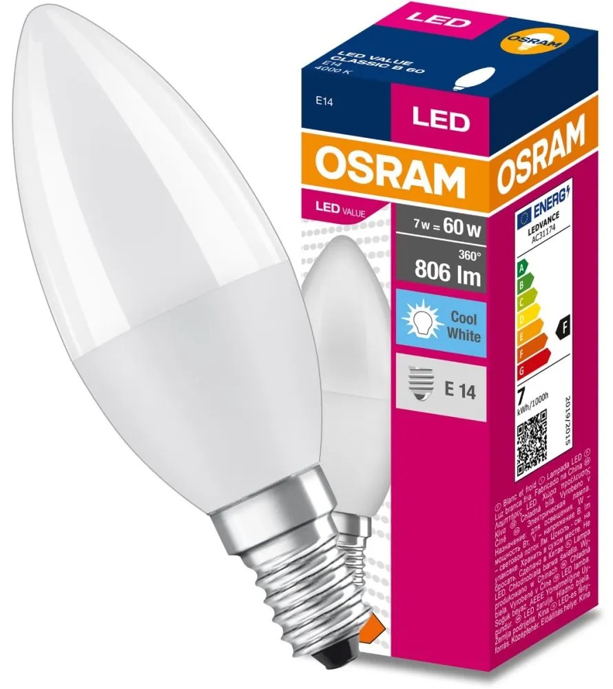 LED žiarovka E14 B35 7W = 60W 806lm 4000K Neutrálna hodnota OSRAM