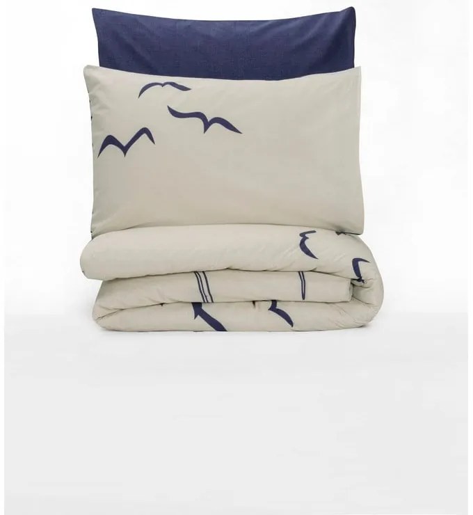 Modro-krémové obliečky na jednolôžko z bavlny Renforcé 140x200 cm Larum – Mijolnir