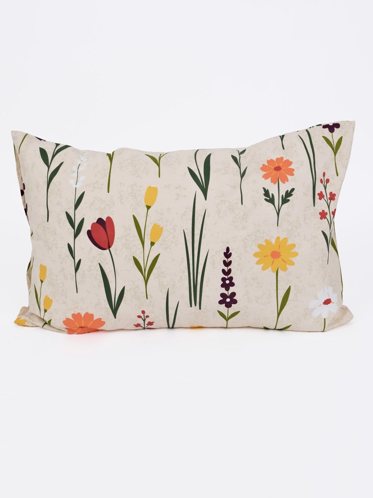 Bavlnená obliečka na vankúš Renforcé 40 × 60 cm - Rozkvitnutá lúka prírodná
