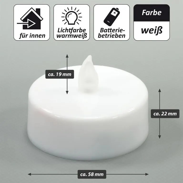 Sada batériových čajových sviečok s časovačom, biela, 8 ks