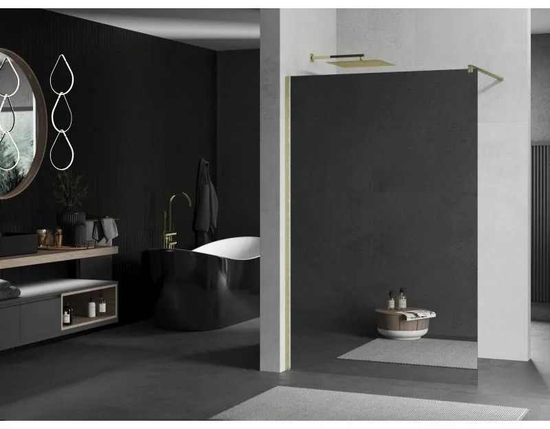 Mexen Kioto, sprchová zástena Walk-In 110 x 200 cm, 8mm sklo vzor zrkadlo, zlatý matný profil, 800-110-101-55-50