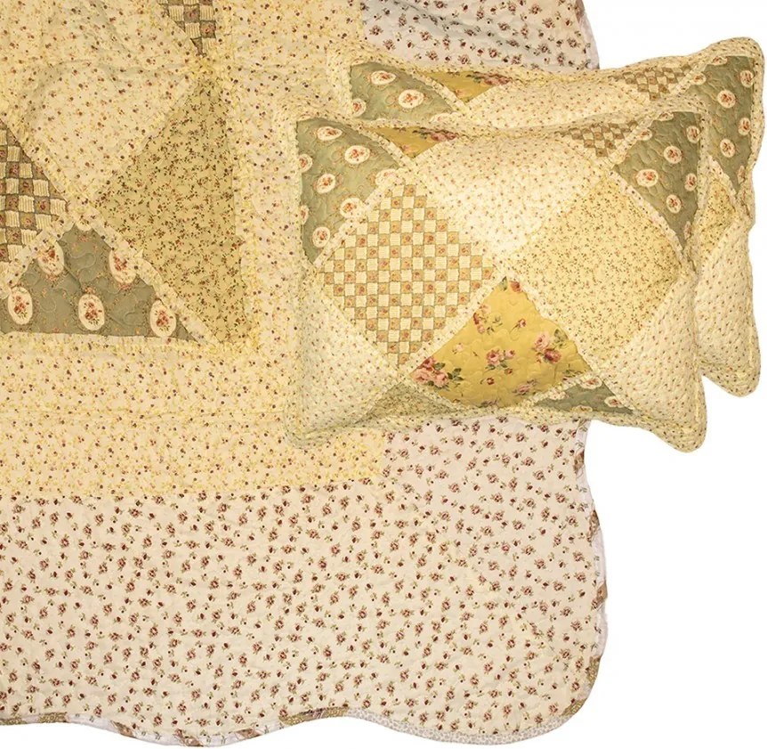 Hnedožltá prikrývka na posteľ a 2x obliečka na vankúš Patchwork - 230*250 cm / 50*70 cm