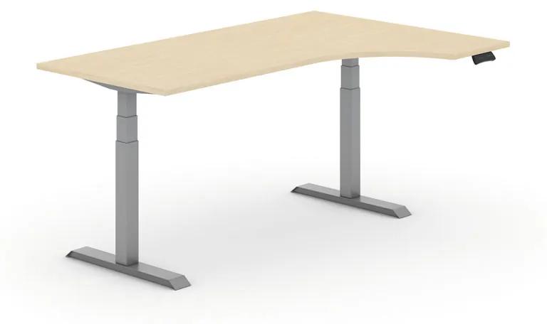 Výškovo nastaviteľný stôl, elektrický PRIMO ADAPT, 1800x1200X625-1275 mm, ergonomický pravý, breza, sivá podnož