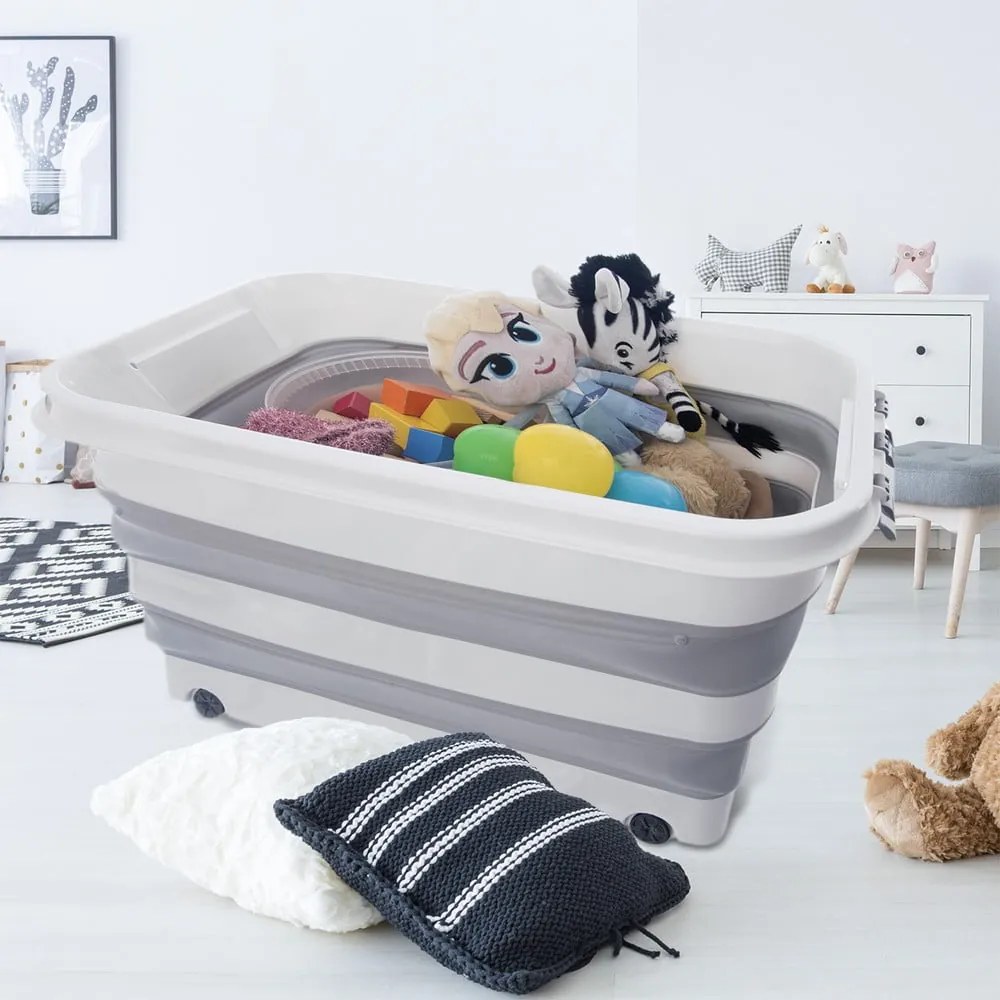 Bielo-sivý plastový úložný box s vekom 54x39x28 cm Kemp – Orion