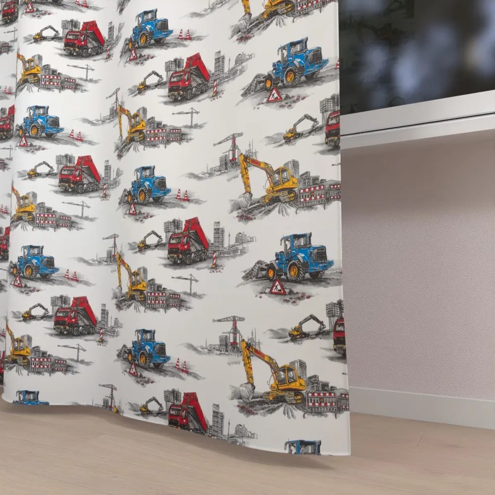 Biante Detský bavlnený záves Sandra SA-578 Nákladiaky a bagre na bielom 150x260 cm