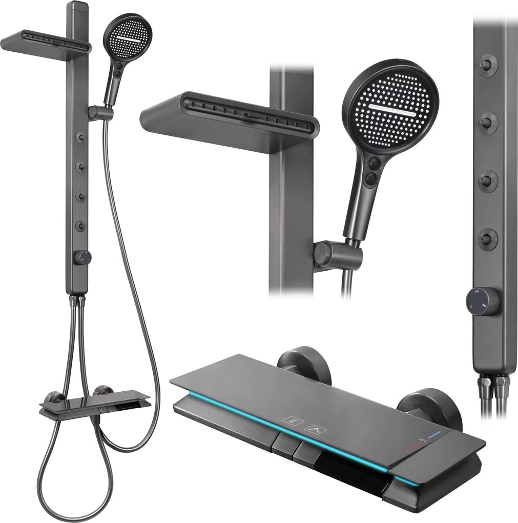 Rea Karl, LED termostatický sprchový set, grafitová, REA-P4880